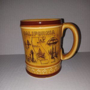 Vintage 1970's California Brown Mug State Souvenir Golden color ceramic mug